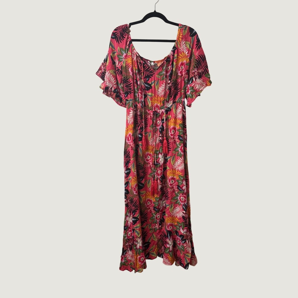 Label of Love Maxi Dress XL Pink Tropical Floral Boho Coastal Summer Vacation